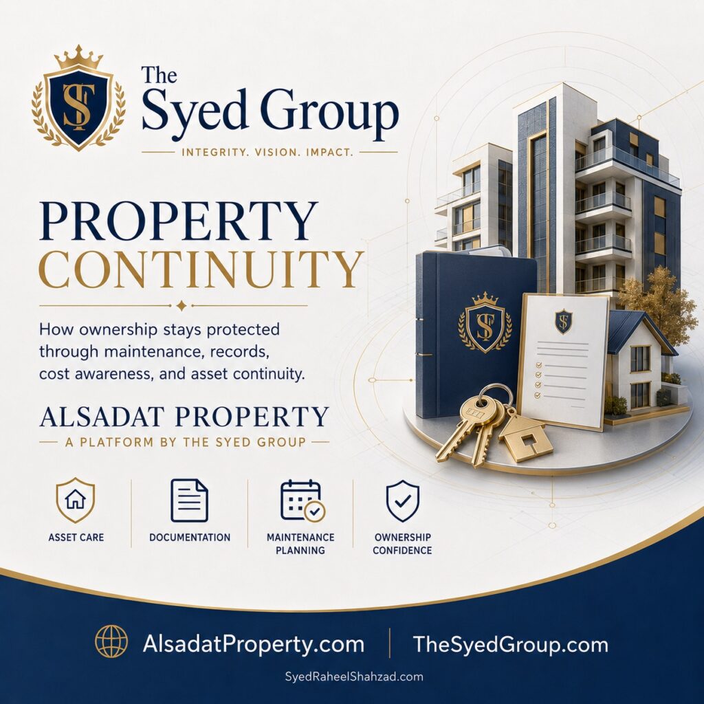 Alsadat Property continuity within The Syed Group showing maintenance planning, asset records, ownership protection and property resilience