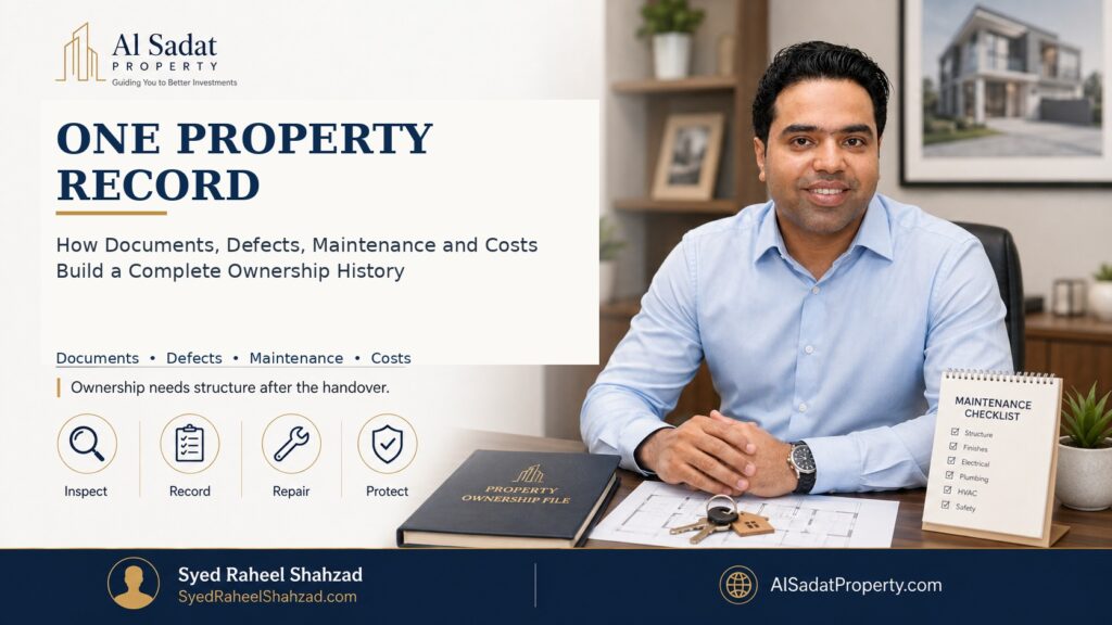Alsadat Property featured image with Syed Raheel Shahzad — سيد راحيل شهزاد — reviewing property documents, defects, maintenance and ownership costs
