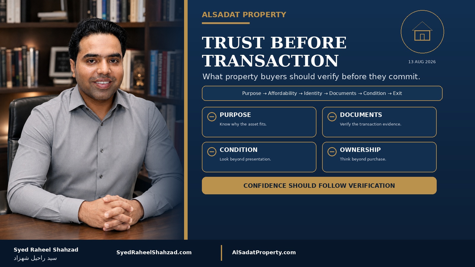 Trust Before Transaction: What Property Buyers Should Verify Before They Commit — Syed Raheel Shahzad featured image
