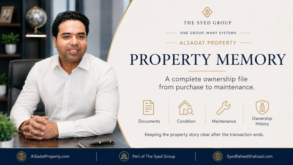Alsadat Property and The Syed Group with Syed Raheel Shahzad — سيد راحيل شهزاد — showing documents, condition, maintenance and ownership history informing future property decisions