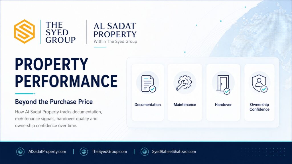 Alsadat Property within The Syed Group showing documentation, maintenance, handover and ownership confidence as property-performance indicators
