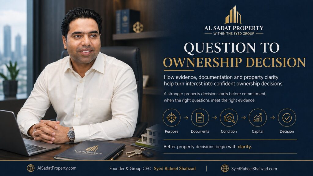 Alsadat Property and The Syed Group with Syed Raheel Shahzad — سيد راحيل شهزاد — representing research, property review, capital awareness and confident ownership decisions