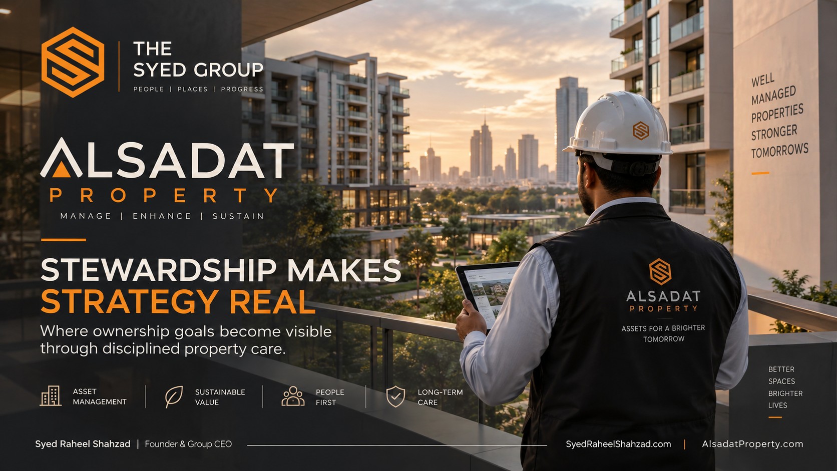 Alsadat Property — Stewardship Makes Strategy Real Alsadat Property manager overseeing professionally managed residential assets, maintenance, sustainability and long-term property stewardship