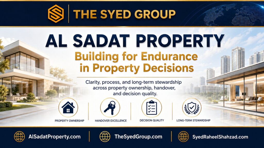 Alsadat Property within The Syed Group Building for Endurance framework showing property ownership, handover, decision quality and long-term stewardship
