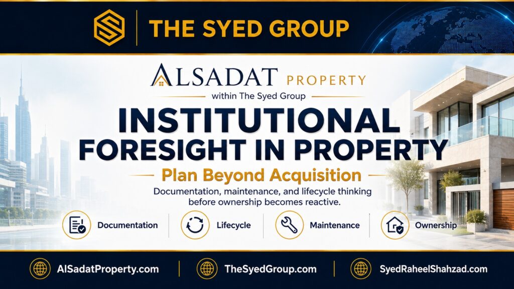 Alsadat Property within The Syed Group Institutional Foresight framework showing documentation, lifecycle planning, maintenance and ownership readiness
