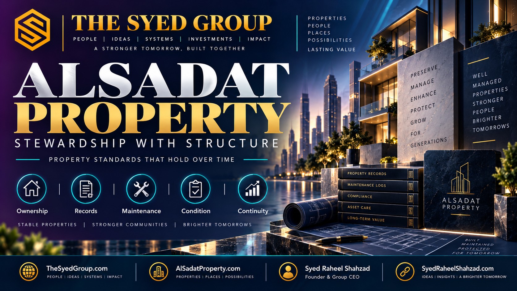Alsadat Property records, maintenance and condition standards supporting long-term stewardship within The Syed Group and Syed Raheel Shahzad ecosystem
