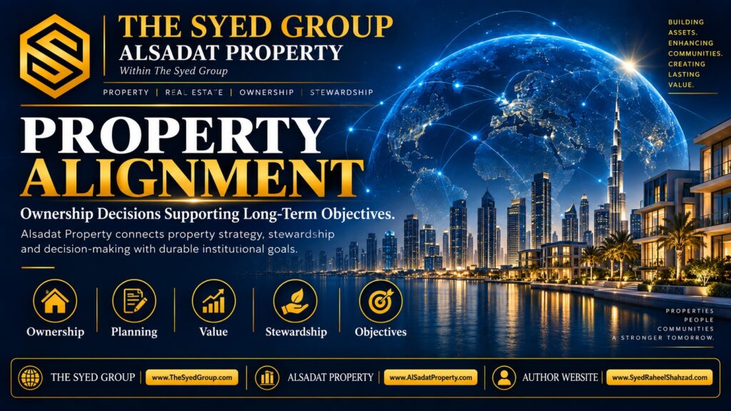 Alsadat Property within The Syed Group strategic alignment showing ownership, planning, value, stewardship and long-term objectives